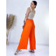 Letní dámské plisované široké kalhoty - oranžové
