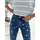 Dámské modré vzorované elastické džíny