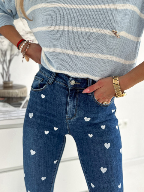 Dámské modré vzorované elastické džíny