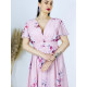 Dámské společenské šaty s květovaným potiskem pro moletky - růžové - AFORA