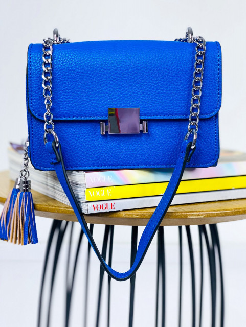 Dámská malá kabelka s třásněmi a řemínkem - tmavě modrá