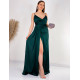 Dámské luxusní dlouhé společenské šaty s rozparkem - tmavě zelené