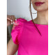 Růžové krátké šaty s volánovými rukávy a barevným potiskem