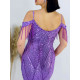 Dámské fialové třpytivé společenské šaty s flitry MERLY