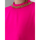 Dámské krátké společenské oversize šaty s řetězem - neonově růžové