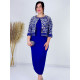 Exkluzivní dámské společenské šaty pro moletky s flitrovaným sakem - modré