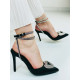 Exkluzivní dámské sandály s brožou ve tvaru srdce - černé