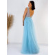 Exkluzivní dlouhé dámské společenské šaty s odnímatelnou tylovou sukní - modré BB