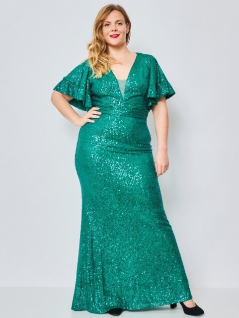 Dámské luxusní dlouhé společenské šaty s flitry - zelené