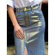 Dámská midi metalická džínová sukně s rozparkem