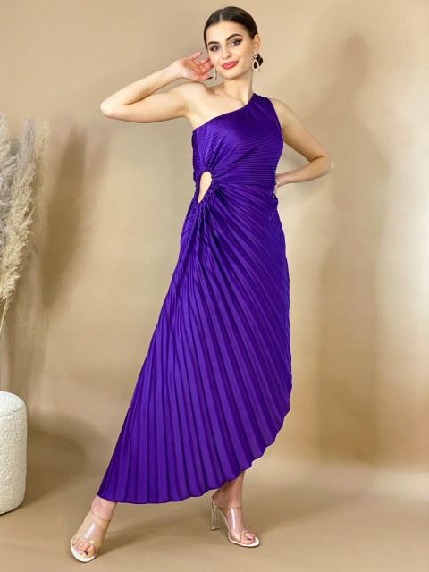 Dámské asymetrické plisované šaty na jedno rameno - fialové
