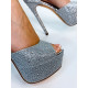Dámské extravagantní stříbrné sandály na vysokém podpatku s kamínky