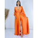 Dámské dlouhé společenské šaty s dlouhým rukávem Vanes - oranžové
