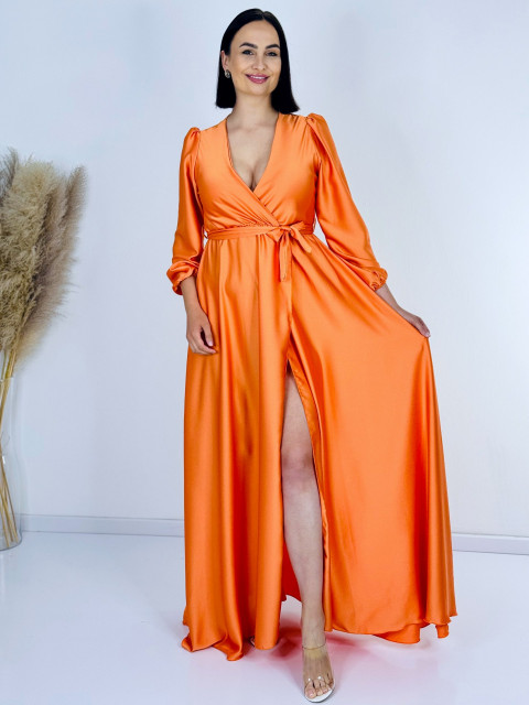 Dámské dlouhé společenské šaty s dlouhým rukávem Vanes - oranžové
