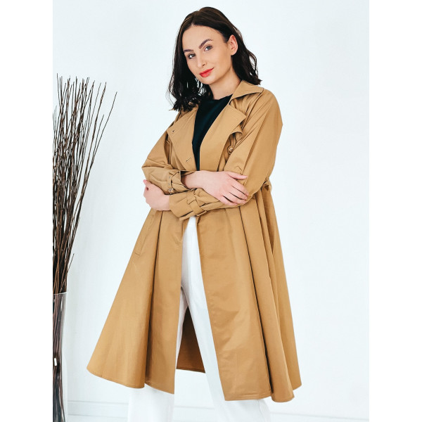 Women's long trench coat with belt - brown