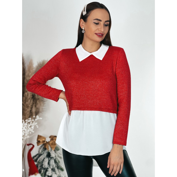 Dámský svetr s blůzkou - červený