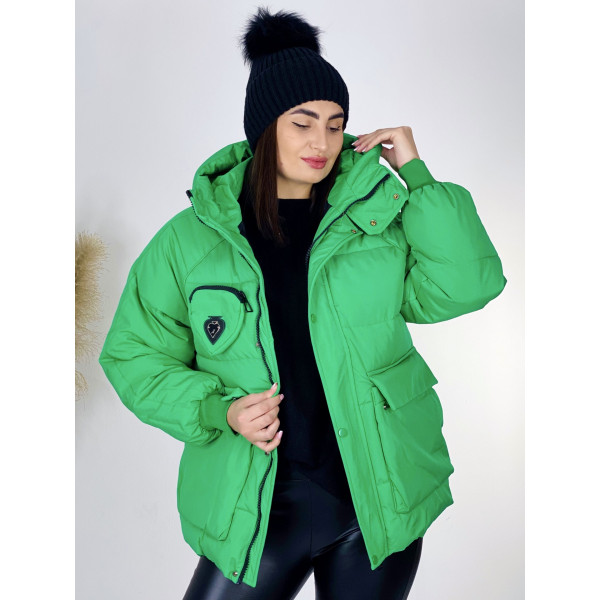 Dámská krátká zelená zimní bunda s odepínatelnou kapsičkou