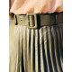Khaki koženková plisovaná sukně s páskem