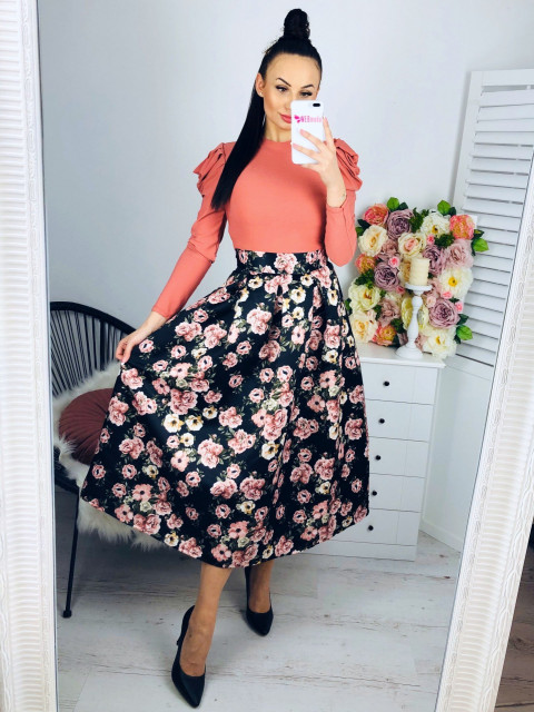 Dámská růžová květovaná sukně