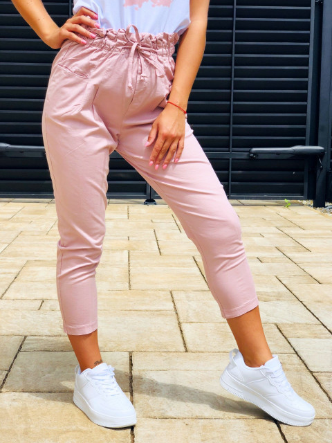 Růžové kalhoty s vysokým pasem
