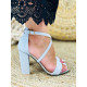 Elegantní stříbrné sandálky s hrubým podpatkem