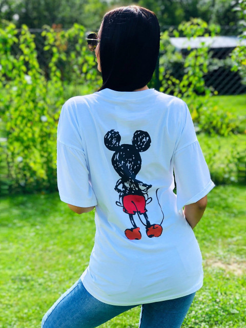 Oversize bílé tričko Mickey Mouse