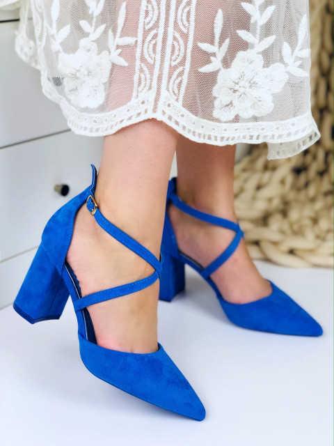 Dámské modré sandálky s překříženými řemínky