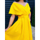 Společenské žluté šaty s vázáním v pase