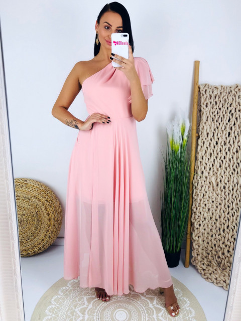 Dlouhé elegantní růžové společenské šaty