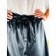 Černá midi koženková sukně s páskem