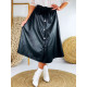 Černá midi koženková sukně s páskem
