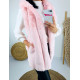 Růžová krátká kožešinová vesta s kapucí