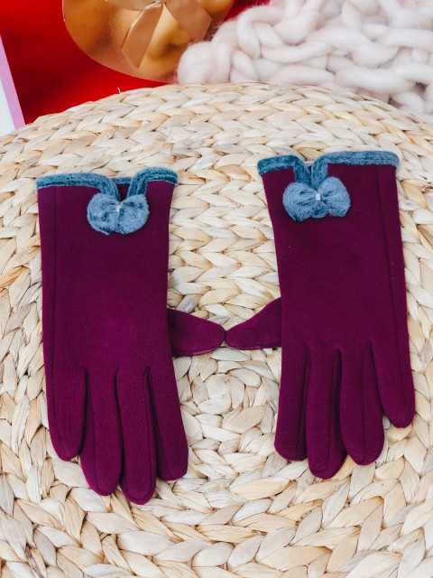 Dámské fialové rukavice s mašlí