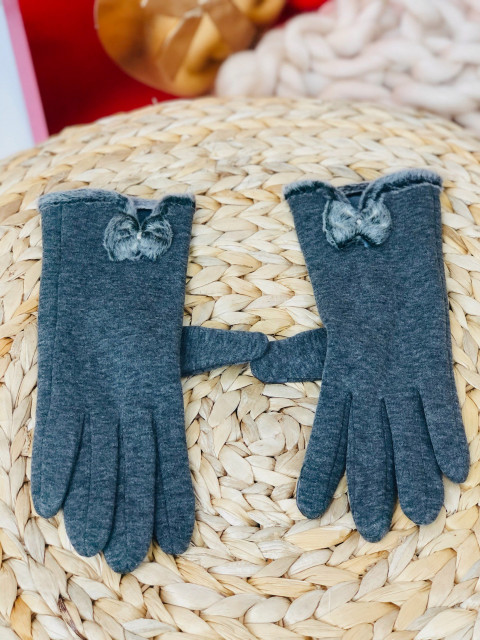Dámské šedé rukavice s mašlí