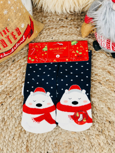 Vánoční termo modré ponožky