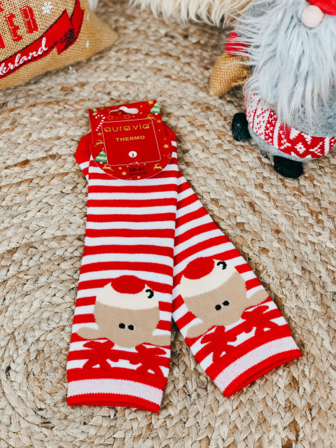 Červeno-bílé vánoční termo ponožky