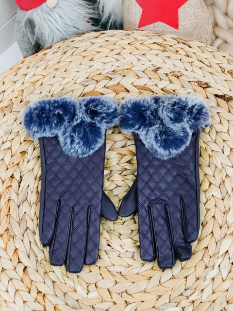 Dámské kožené fialové rukavice s kožíškem
