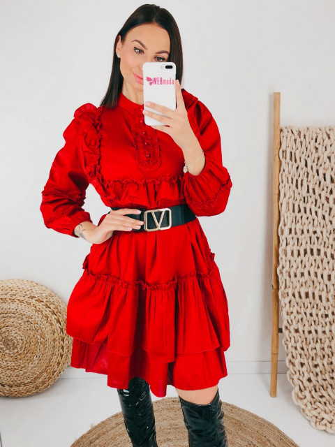 Dámské červené šaty s volány