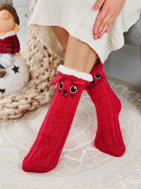 Růžové zateplené vánoční ponožky s oušky