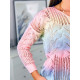 Růžovo-modrý duhový pletený svetr