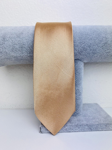 Pánská hnědo-béžová saténová úzká kravata