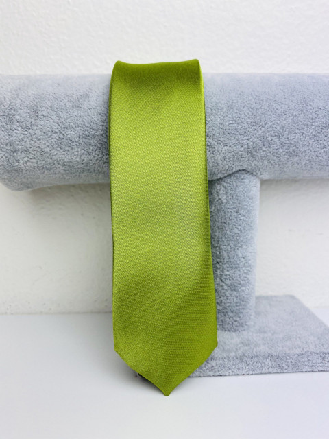 Pánská olivová zelená saténová úzká kravata