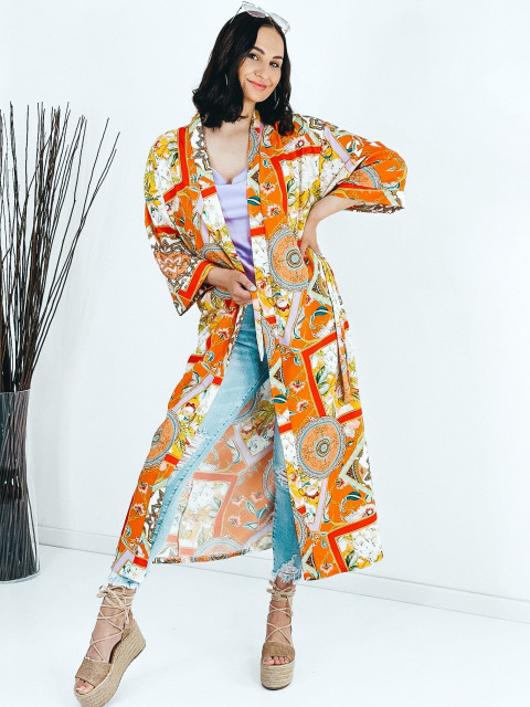 Dlouhé saténové oranžové kimono