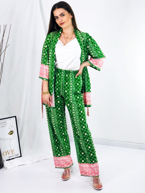 Dámský zelený komplet kimono + kalhoty
