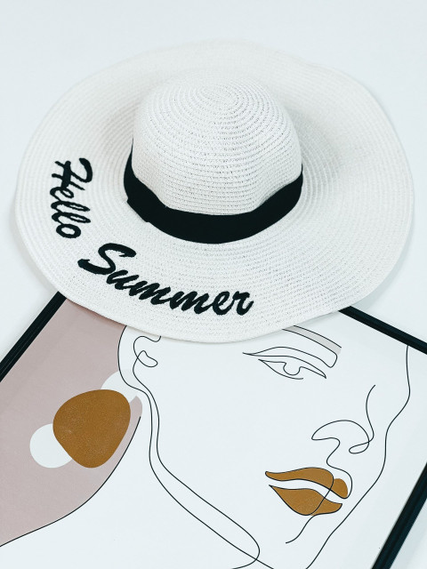 Slaměný bílý klobouk Hello Summer