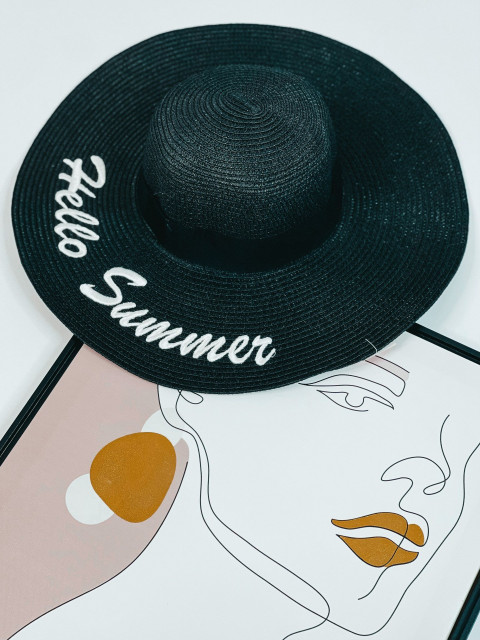 Slaměný černý klobouk Hello Summer