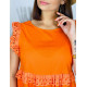 Dámské oranžové letní šaty s madeirovou rukávy