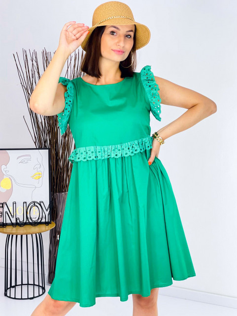 Dámské zelené letní šaty s madeirovou rukávy