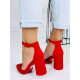 Dámské červené sandály s hrubým podpatkem Meraja