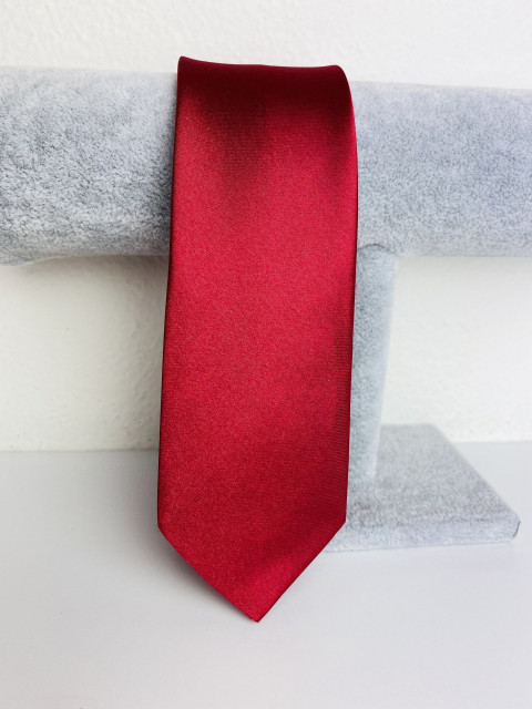 Pánská cherry saténová úzká kravata